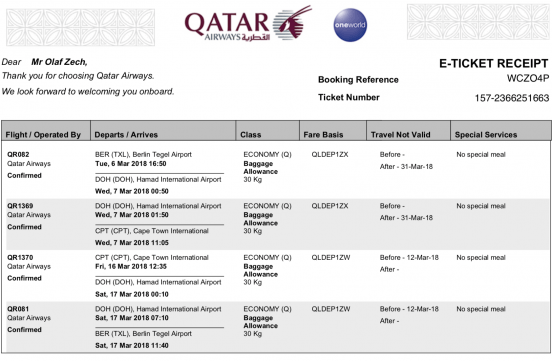 Qatar Airways Booking to Cape Town